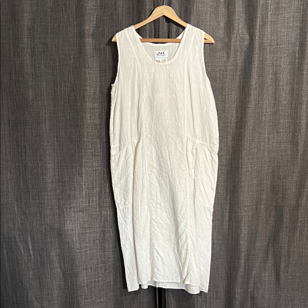 Flax by Jeanne Engelhart white linen striped sleeveless dress size medium